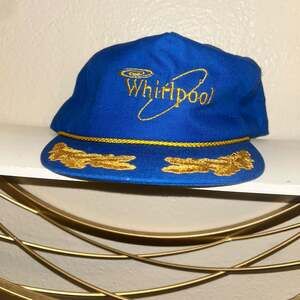 Vintage Whirlpool Appliances Blue Captain Trucker Hat Gold  emblem Made in USA